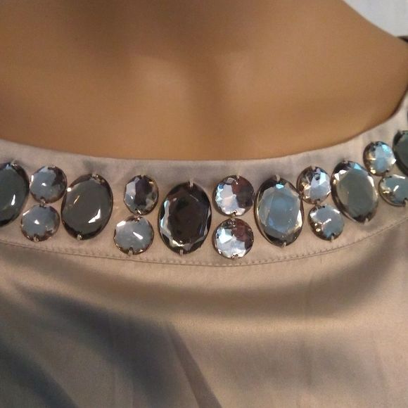 ECI NY Shirt Womens Silvery Gray Blouse Beaded Size Large - Picture 4 of 7